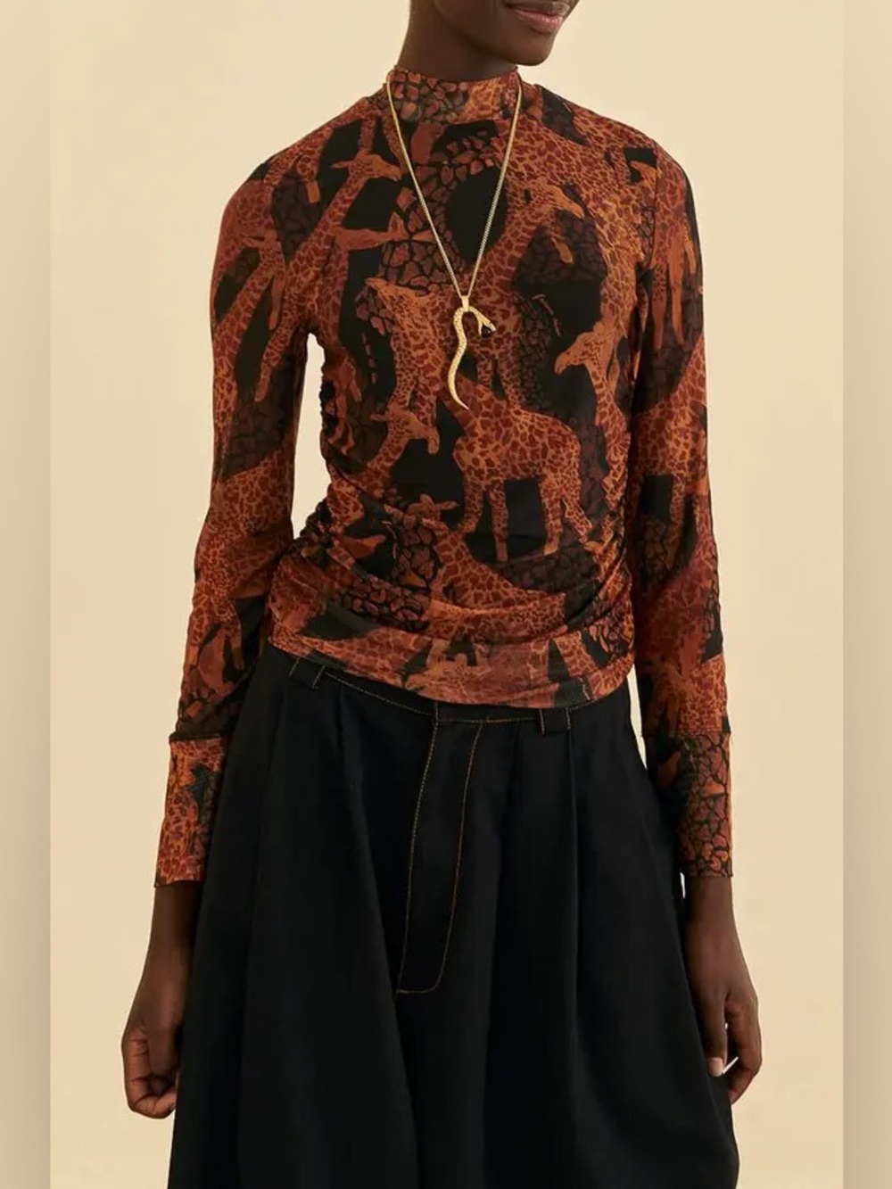 Farm Rio Giraffe Print Long Sleeve Tulle Blouse Size XL - Picture 3 of 12